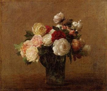 Henri Fantin-Latour : Roses in a Glass Vase